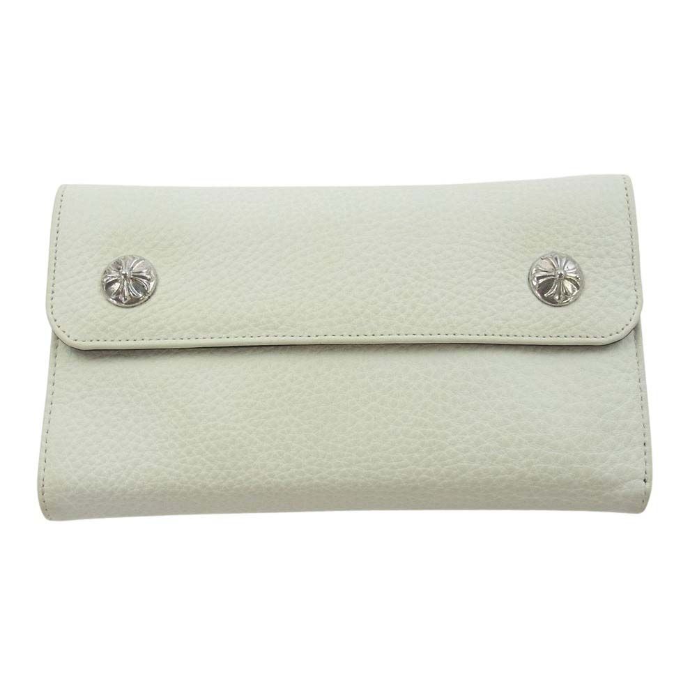 Chrome Hearts Wave Cross Ball Button Leather Wallet "White/Silver"