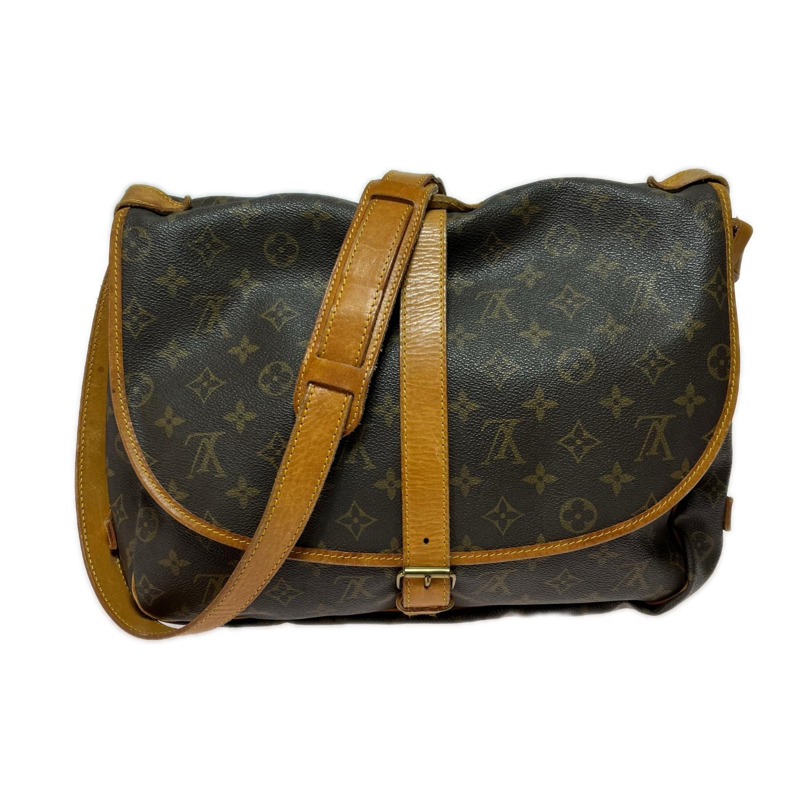 LOUIS VUITTON ルイヴィトン モノグラム・エクリプス ソミュール35 ショルダーバッグ M42254 ヌメ革にシミ・内側ヨゴレ・使用感有