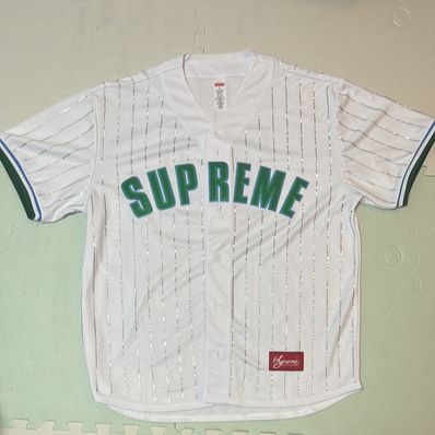 Supreme Rhinestone Stripe Baseball Jersey "White"