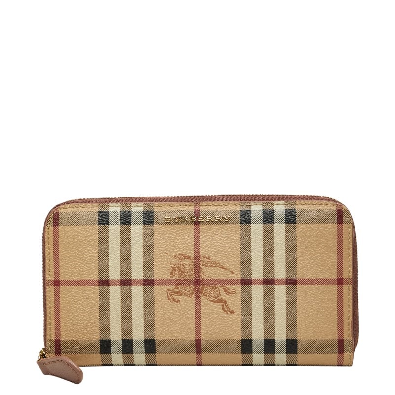バーバリー ノバチェック シャドーホース ラウンドファスナー 長財布 ベージュ マルチカラー PVC レザー レディース BURBERRY 【中古】