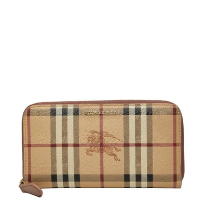 バーバリー ノバチェック シャドーホース ラウンドファスナー 長財布 ベージュ マルチカラー PVC レザー レディース BURBERRY 【中古】