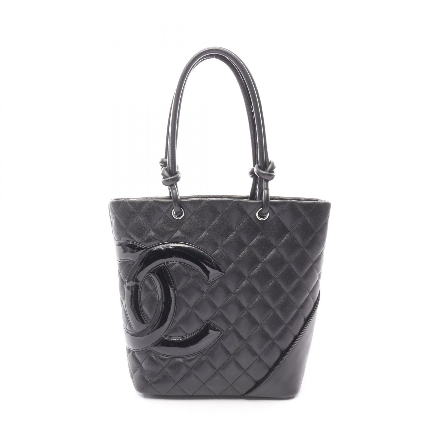 シャネル CHANEL カンボンライン ミディアム トートバッグ バッグ レザー パテントレザー レディース ブラック系 【中古】