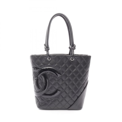シャネル CHANEL カンボンライン ミディアム トートバッグ バッグ レザー パテントレザー レディース ブラック系 【中古】