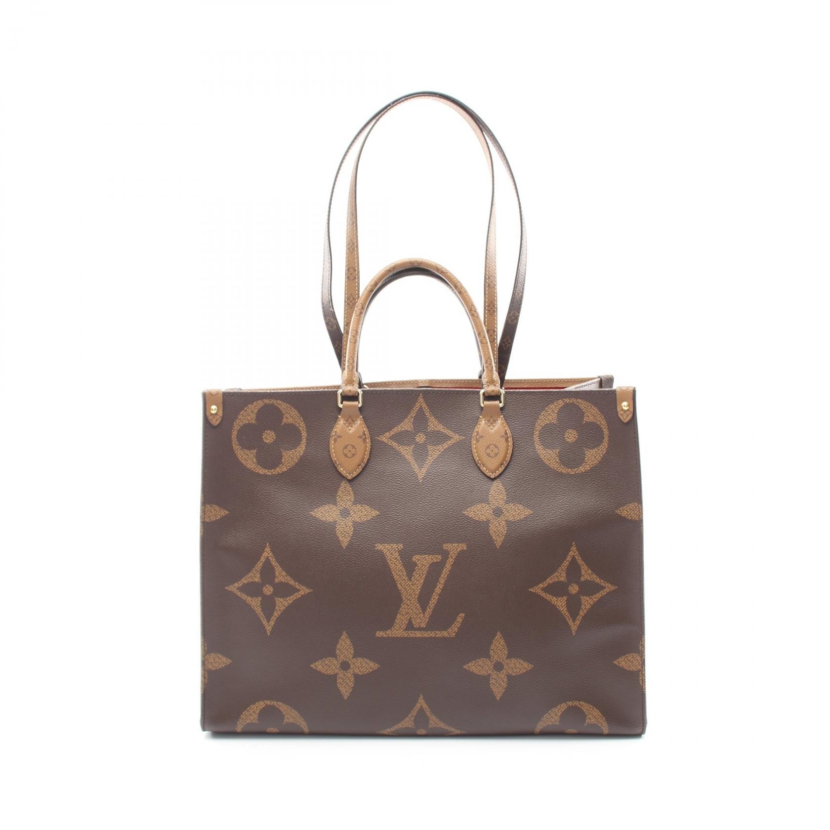 ルイ・ヴィトン LOUIS VUITTON オンザゴーGM 2WAY トートバッグ バッグ PVCコーティングキャンバス モノグラム・ジャイアントリバース ベージュ レディース ブラウン系 / ベージュ系 M44576 【中古】