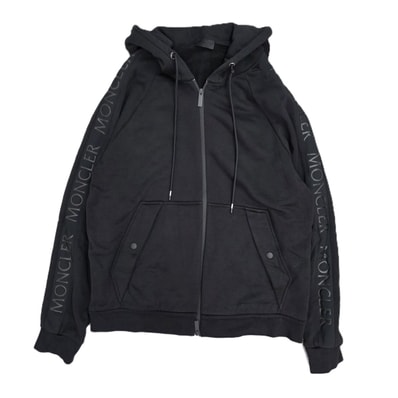 MONCLER モンクレール MAGLIA CARDIGAN マグリア カーディガン 裏起毛 袖 ロゴ ジップアップ XL パーカー G20918G00010 XL コットン ブラック 【中古】