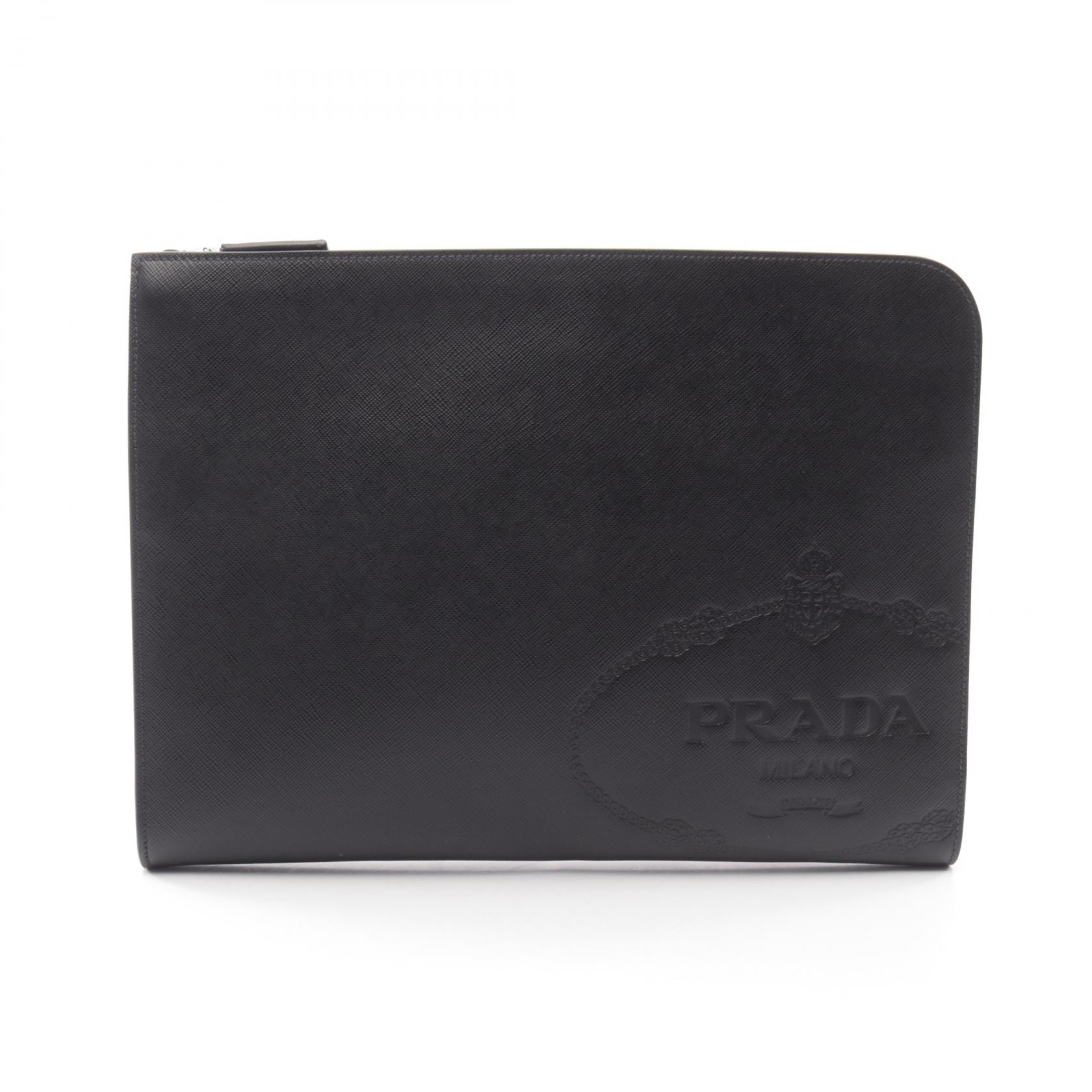 プラダ PRADA SAFFIANO TRAVEL セカンドバッグ クラッチバッグ バッグ サフィアーノレザー メンズ ブラック系 2VN003 【中古】
