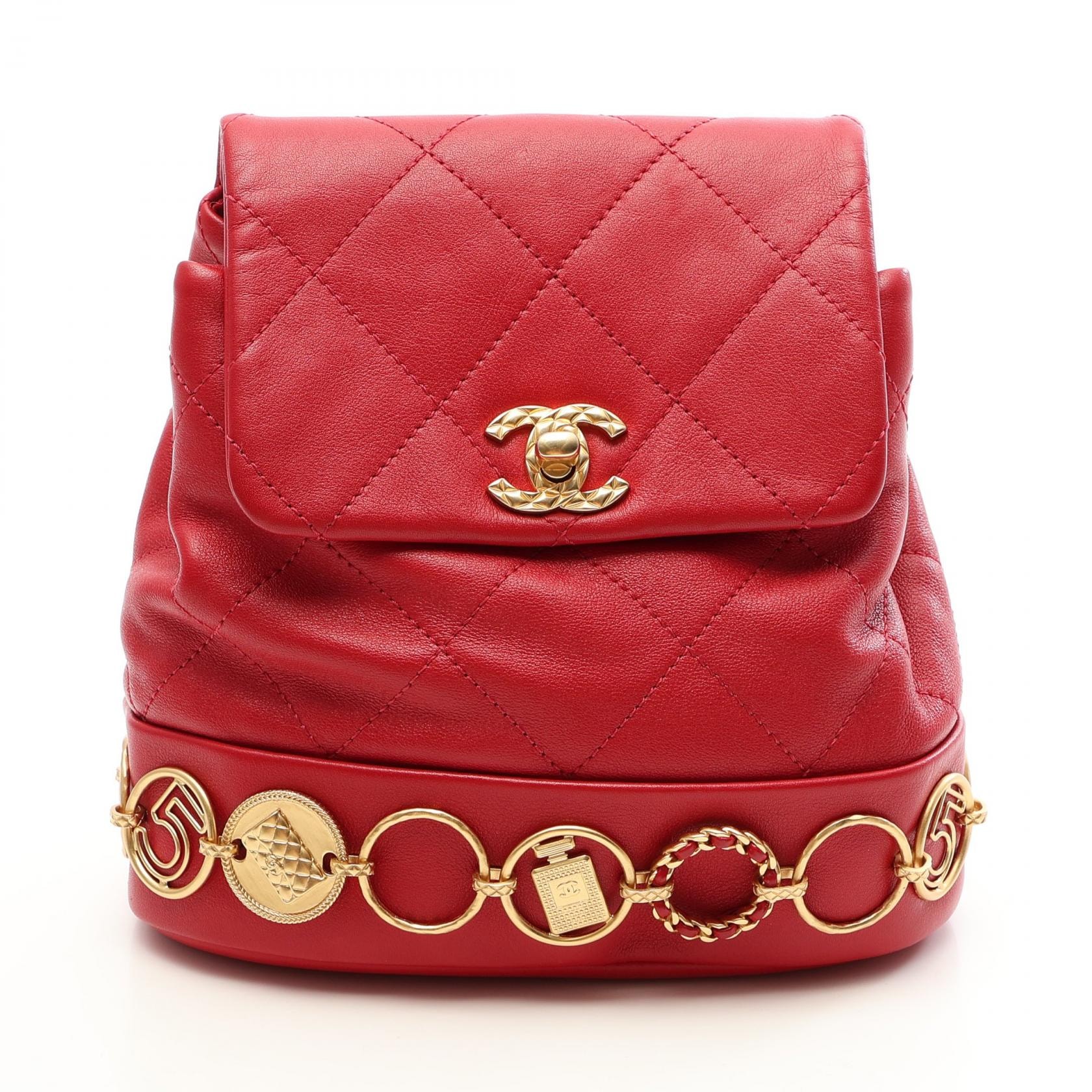 シャネル CHANEL マトラッセ スモール チェーン リュックサック バックパック バッグ ラムスキン(羊革) レディース レッド系 AS4275 【中古】