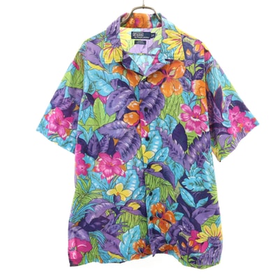 Polo by Ralph Lauren ポロバイラルフローレン 90s オールド 開襟 花柄 半袖 オープンカラーシャツ M マルチ ADAMS