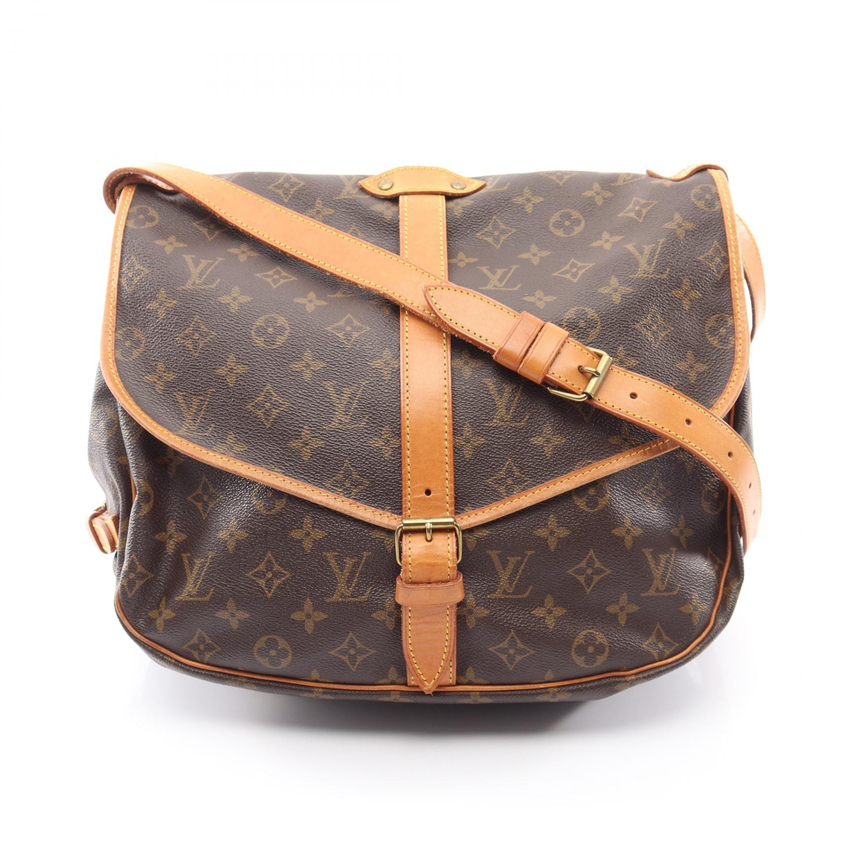ルイ・ヴィトン LOUIS VUITTON ソミュール35 モノグラム ショルダーバッグ バッグ PVCコーティングキャンバス レザー モノグラム レディース ブラウン系 M42254 【中古】