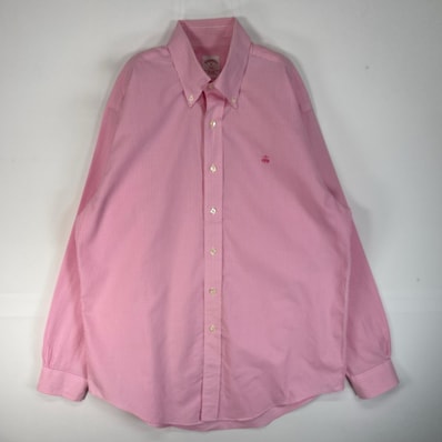 古着 ブルックスブラザーズ Brooks Brothers 長袖シャツ ロゴ 刺繍 346 ボタンダウン M ピンク系 チェック メンズ