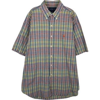 古着 ラルフローレン Ralph Lauren BLAKE マドラスチェック 半袖 ボタンダウン チェックシャツ メンズL相当/eaa477590