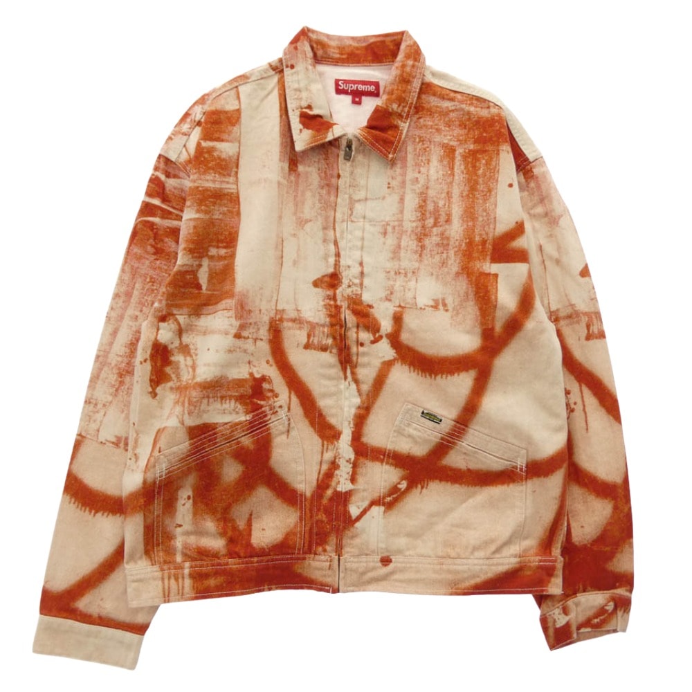 Supreme シュプリーム デニムジャケット 21AW x Christopher Wool クリストファー ウール デニム ワーク ジップアップ ジャケット ブルゾン オレンジ系 M【極上美品】【中古】