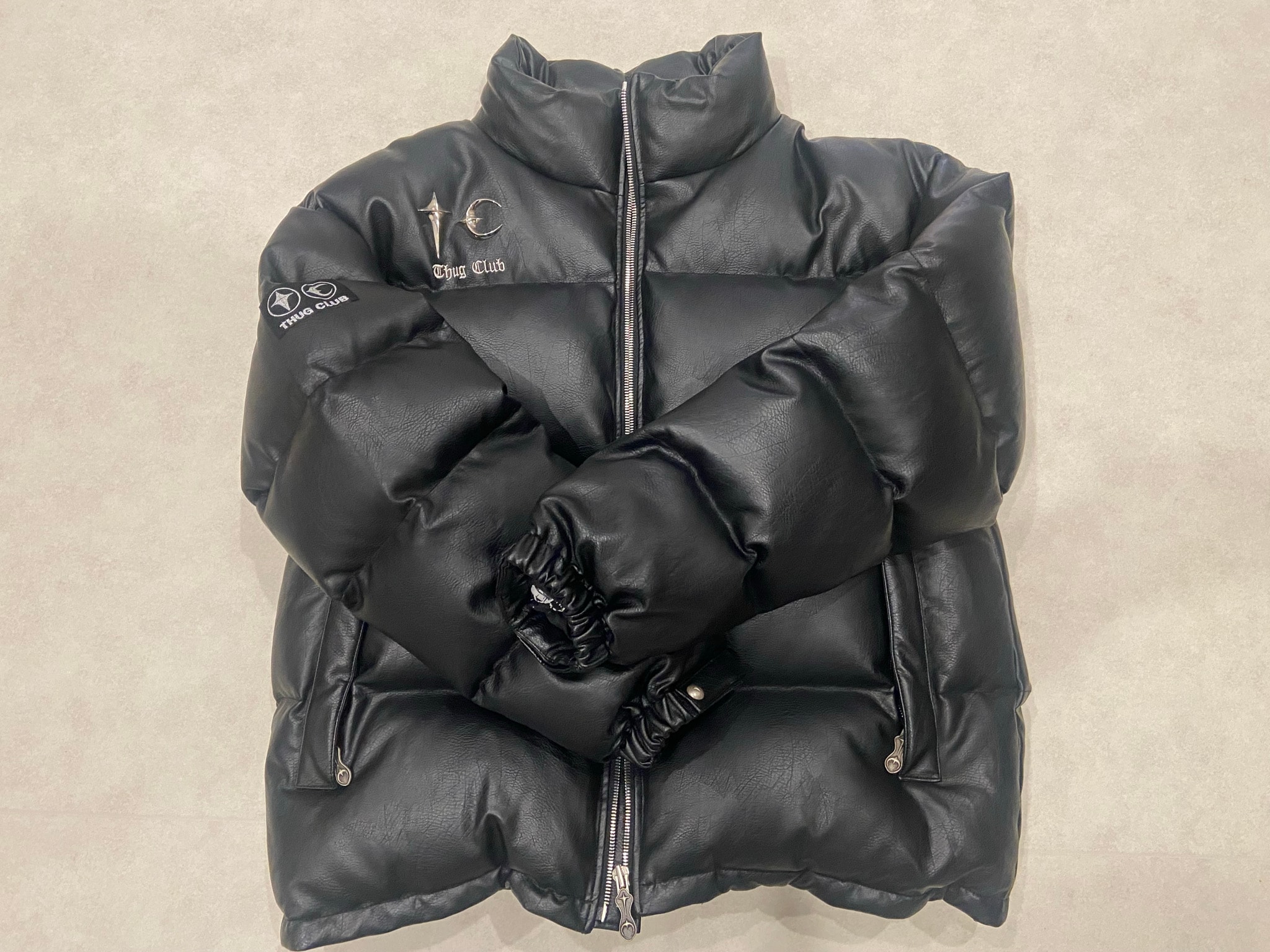 THUG CLUB TC Leather Puffer Jacket "BLACK"