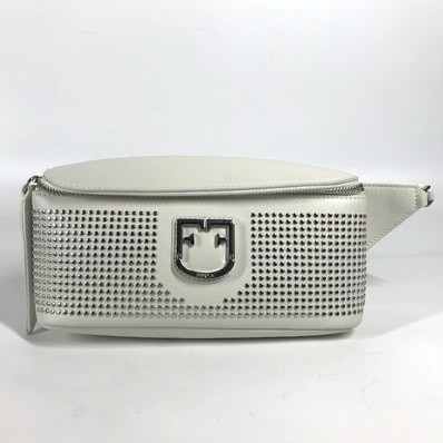 フルラ FURLA イゾラ チェーン スタッズ カバン ウエストバッグ ボディバッグ レザー ホワイト×シルバー金具 未使用