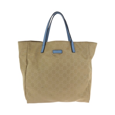 美品 GUCCI グッチ ベージュ ブルー ナイロン レザー/ ショルダーバッグ トートバッグ 602307 【中古】