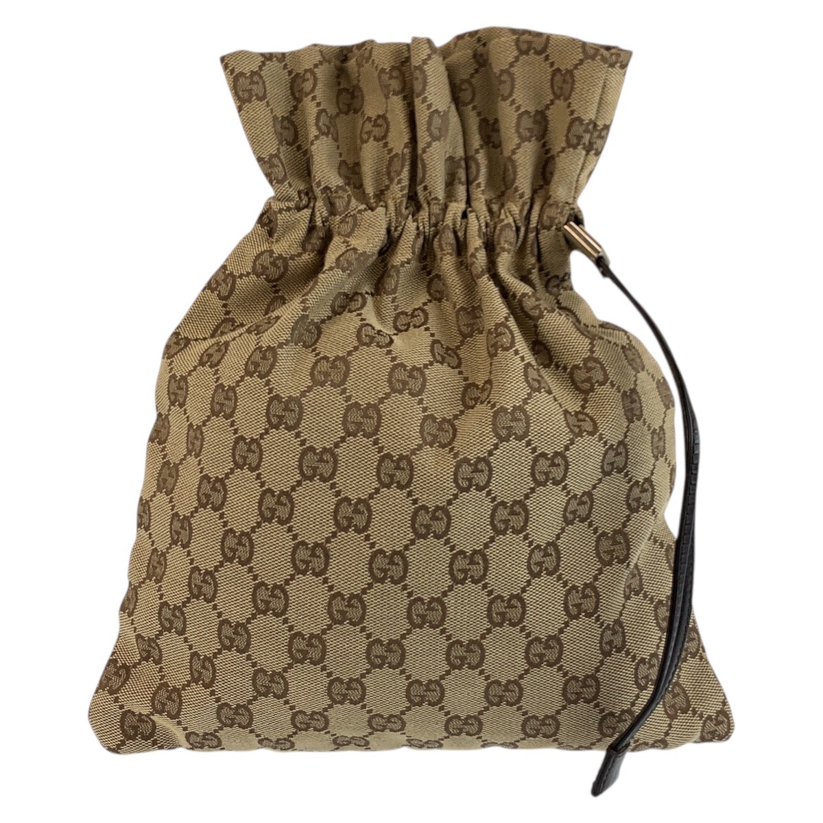 GUCCI グッチ ベージュ ブラウン GGキャンバス 巾着ポーチ 603258 【中古】