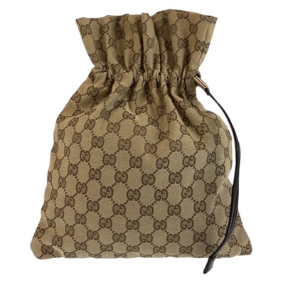 GUCCI グッチ ベージュ ブラウン GGキャンバス 巾着ポーチ 603258 【中古】
