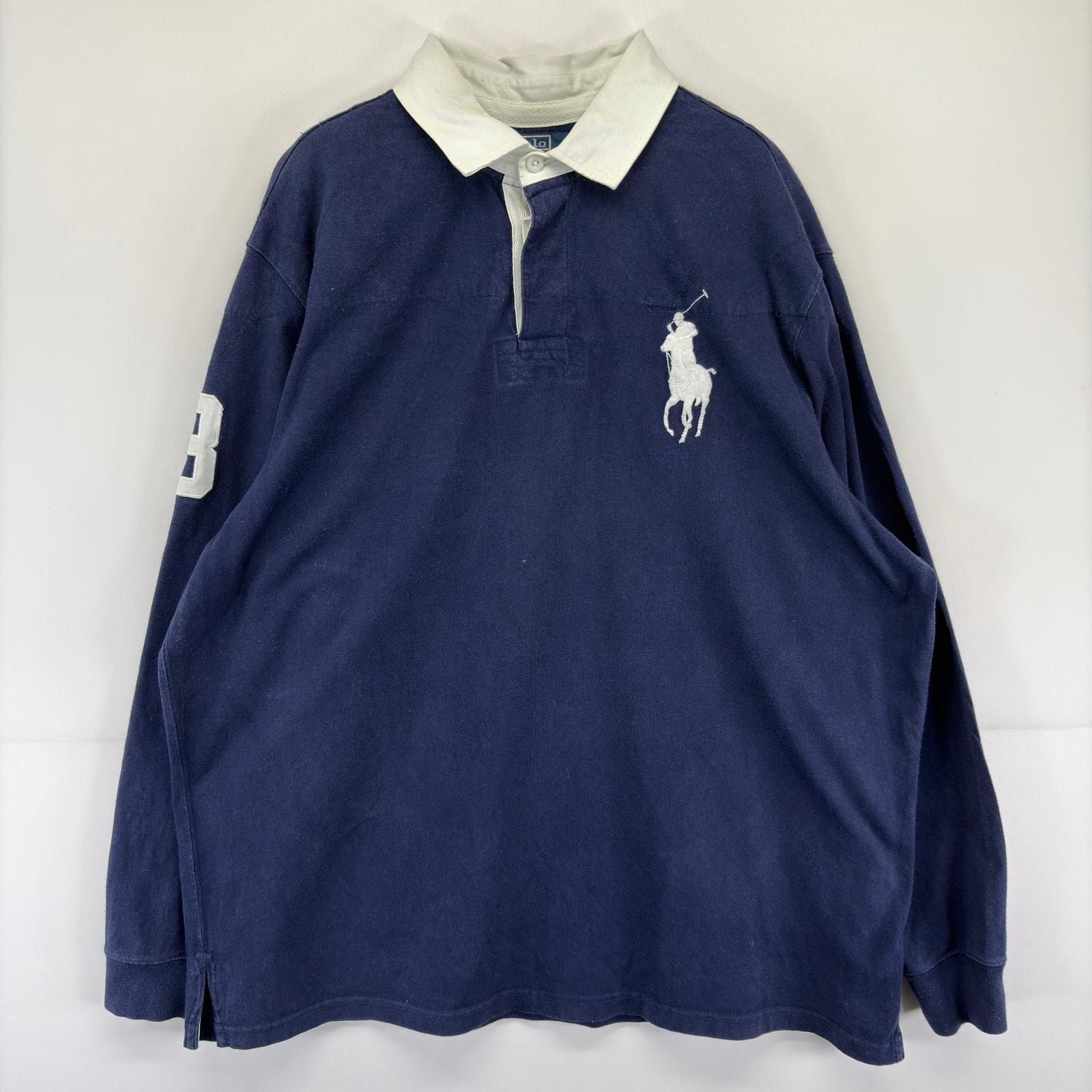 古着 ポロバイラルフローレン Polo by Ralph Lauren 長袖シャツ ワンポイント ラガーシャツ 刺繍 ビッグポニー XL  ネイビー メンズ