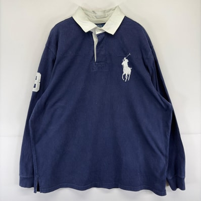 古着 ポロバイラルフローレン Polo by Ralph Lauren 長袖シャツ ワンポイント ラガーシャツ 刺繍 ビッグポニー XL ネイビー メンズ