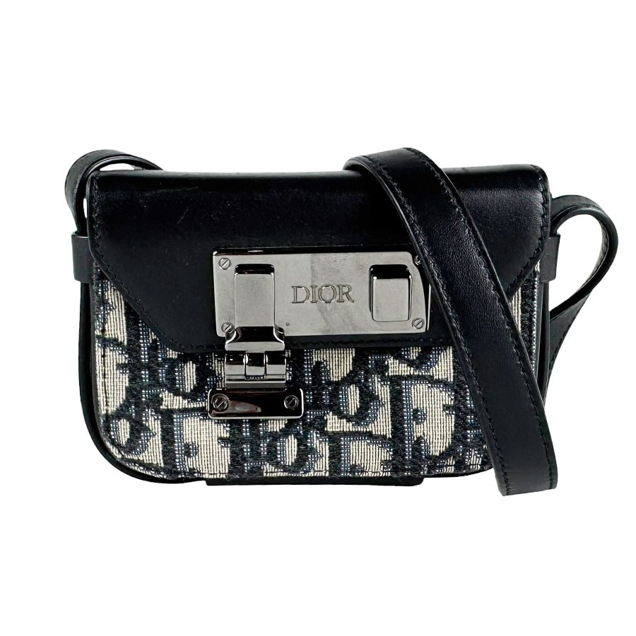 クリスチャンディオール Christian Dior ショルダーバッグ レザー/キャンバス ブラック/ネイビー レディース【中古】 z11047