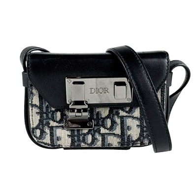 クリスチャンディオール Christian Dior ショルダーバッグ レザー/キャンバス ブラック/ネイビー レディース【中古】 z11047