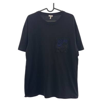 美品 LOEWE ロエベ アナグラム サイズM ブラック 黒 ブルー コットン 半袖Tシャツ クルーネック 505351 【中古】