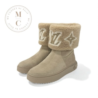 ルイヴィトン LOUIS VUITTON スノードロップライン モノグラム ブーツ ショートブーツ 靴 シューズ スエード ムートン ベージュ ホワイト ボア