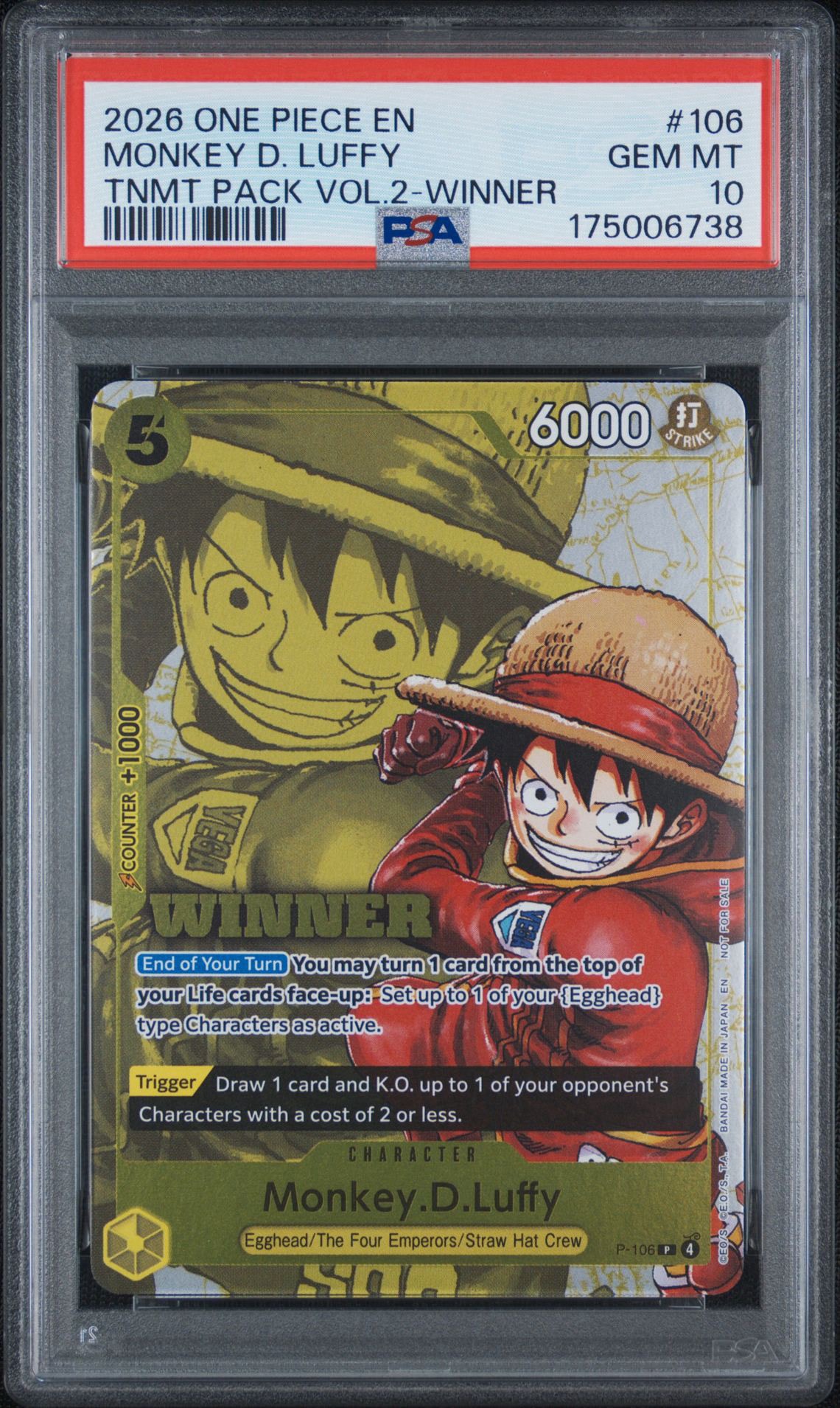 【当時物】ONE PIECE モンキー・D・ルフィ プリネーム 名刺カード モンキー・D・ルフィ P [P-106]【英語版】(プロモーションカード