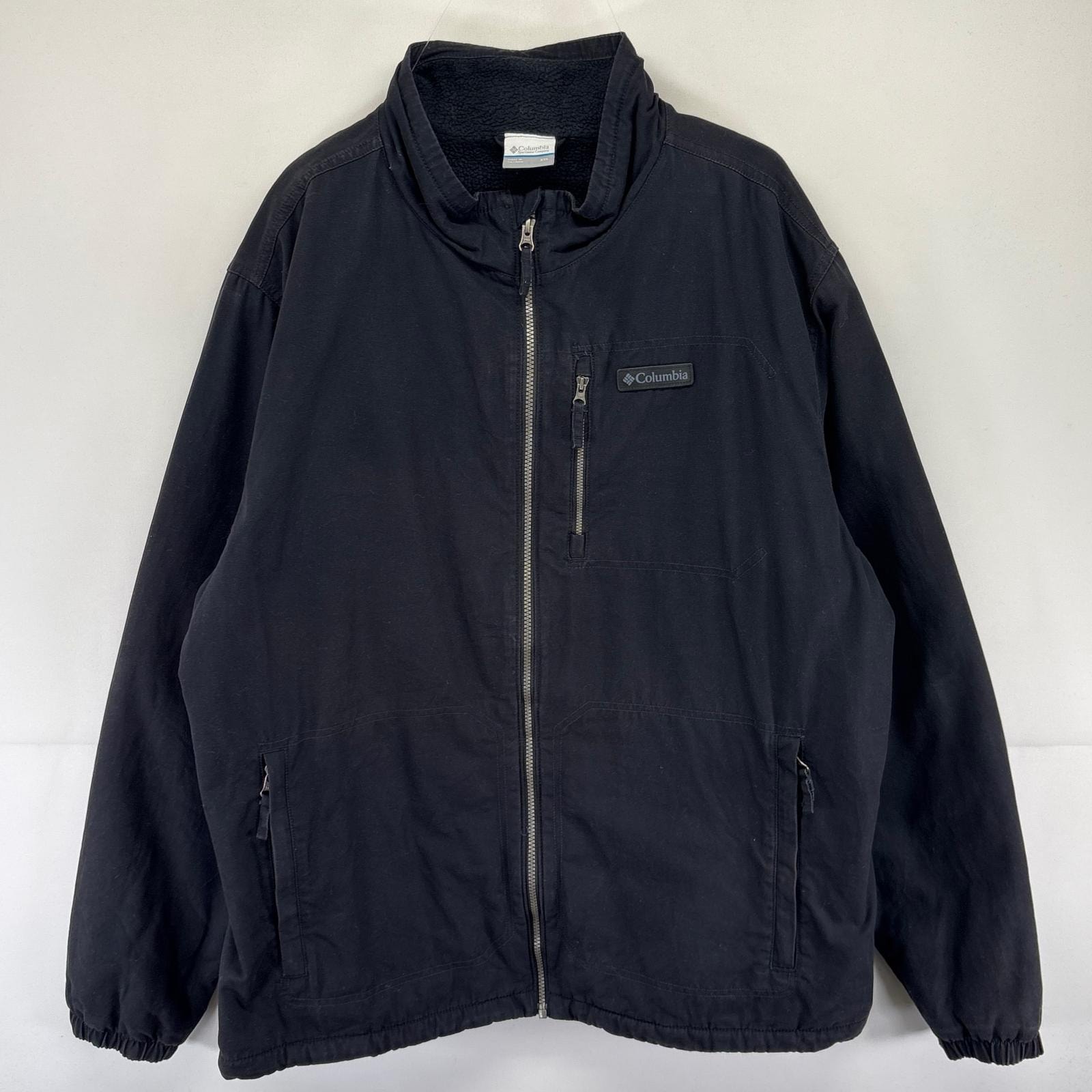 古着 コロンビア Columbia ジャケット 大きいサイズ アウトドア フルジップ 裏地ボア ワンポイントロゴ 2XL  ブラック系 メンズ