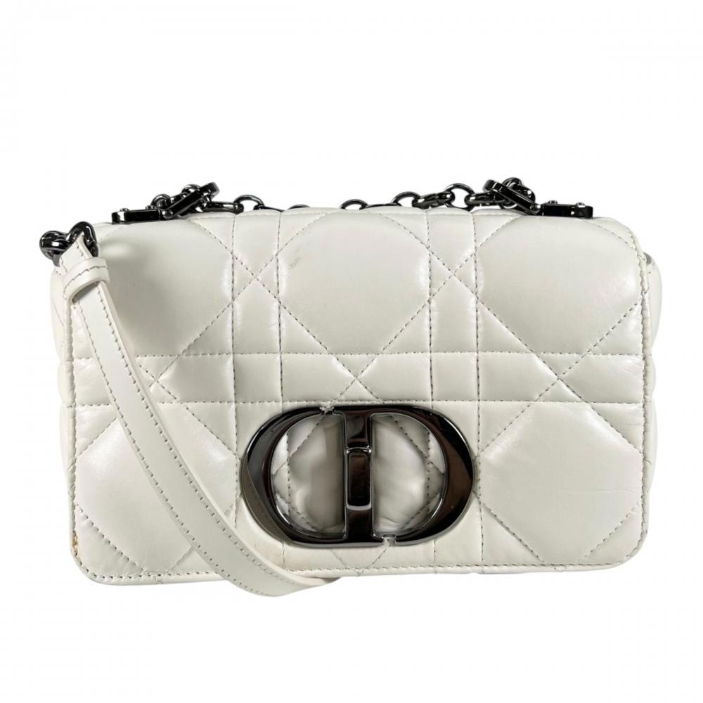 Christian Dior クリスチャンディオール ショルダーバッグ カナージュ カロ スモール 肩掛け 斜め掛け M9241BNGK カーフ    ホワイト 白 シルバー金具 レディース【中古品】