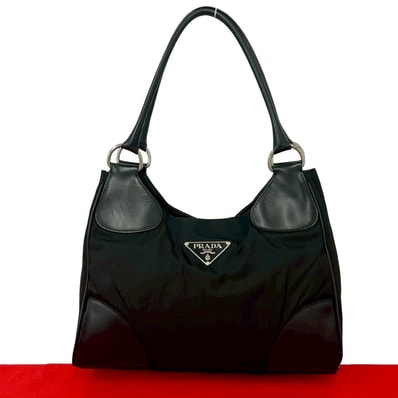 PRADA プラダ 三角ロゴ 金具 ナイロン レザー ショルダーバッグ ブラック
985-1