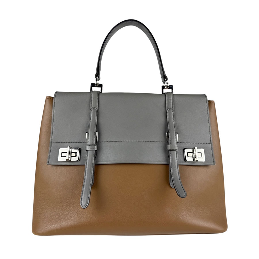 プラダ PRADA ハンドバッグ ショルダーバッグ レザー ブラウン/グレー シルバー レディース【中古】 z7174