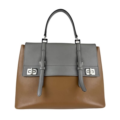 プラダ PRADA ハンドバッグ ショルダーバッグ レザー ブラウン/グレー シルバー レディース【中古】 z7174