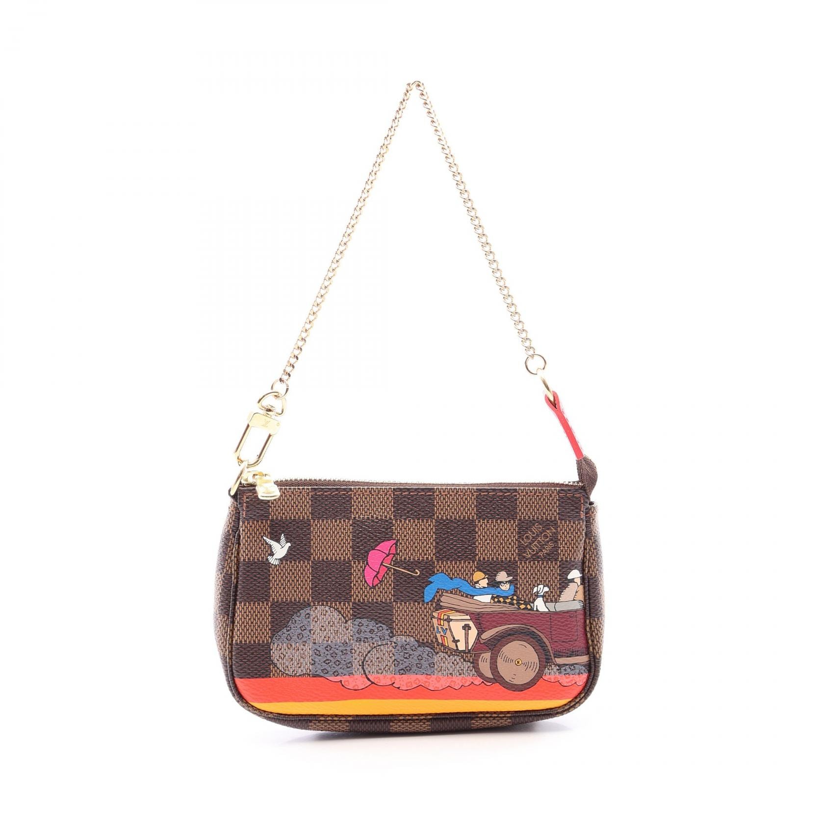 ルイ・ヴィトン LOUIS VUITTON ミニポシェット アクセソワール ダミエエベヌ イリュストレ ハンドバッグ バッグ PVCコーティングキャンバス レザー レディース ブラウン系 / マルチカラー N41426 【中古】