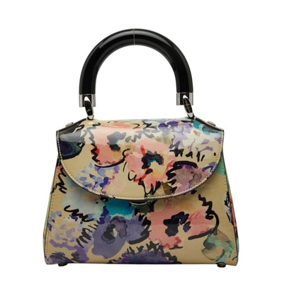 ジョルジオアルマーニ フラワー ハンドバッグ ベージュ マルチカラー エナメル レディース GIORGIO ARMANI 【中古】