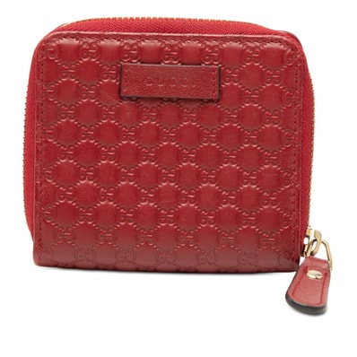 グッチ マイクログッチシマ 二つ折り財布 コンパクト ウォレット Wホック 449395 レッド レザー レディース GUCCI 【中古】