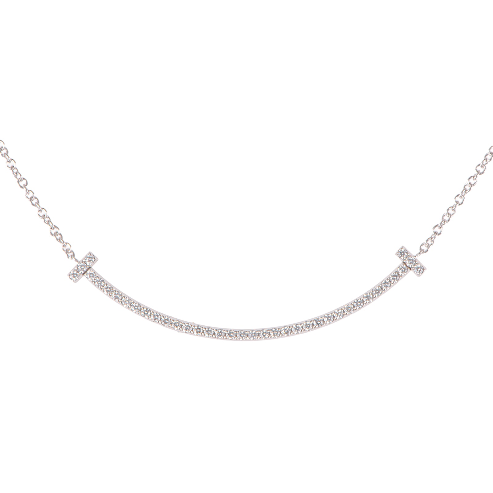 TIFFANY&Co. ティファニー ティファニーT スマイル ペンダント スモール ネックレス K18WG ダイヤモンド シルバー【中古】