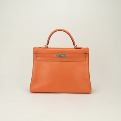 エルメス HERMES ケリー35 ケリー 35 バッグ トートバッグ ショルダーバッグ ボックスカーフ オレンジ Orange ルテニウム金具 ハンドバッグ 内縫い 2Way V字金具 新型金具