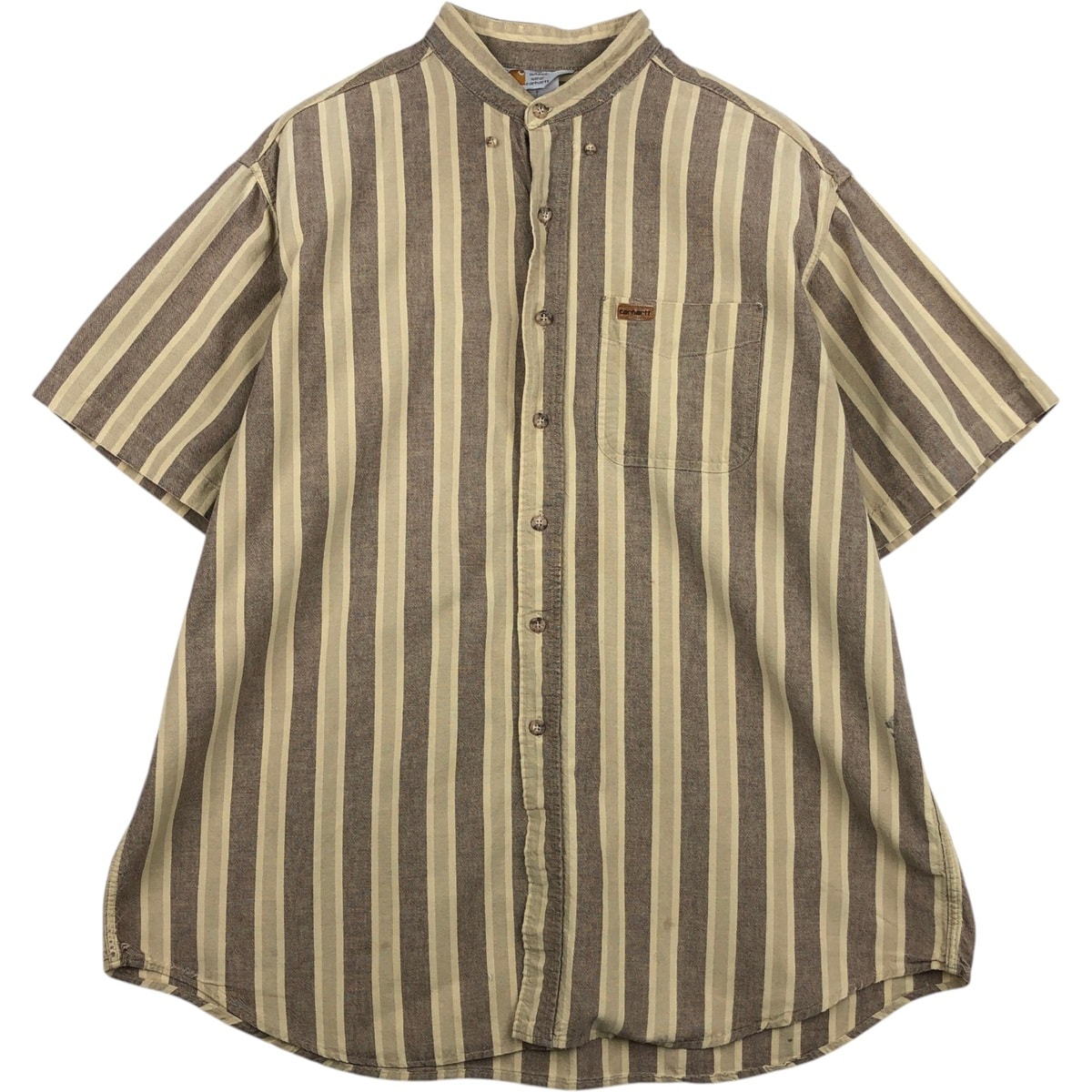 古着 カーハート Carhartt ストライプ柄 マルチストライプ スタンドカラー 半袖 ワークシャツ メンズXL相当/eaa641210