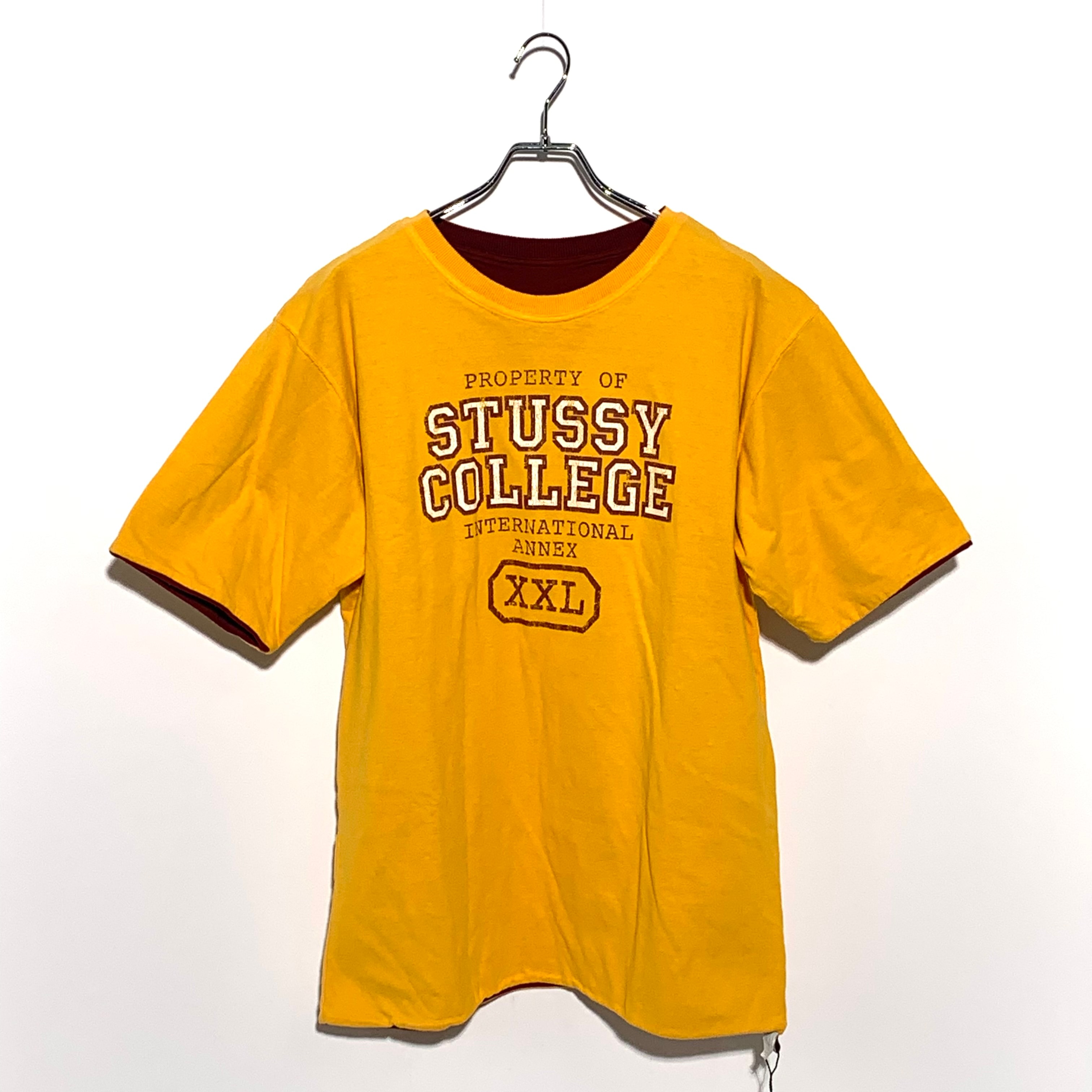 STUSSY REVERSIBLE COLLEGE T-SHIRT yellow×Burgundy
