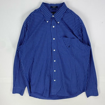 古着 ノーティカ NAUTICA 長袖シャツ ワンポイントロゴ刺繍 ボタンダウン ロングスリーブ L ブルー系 チェック メンズ