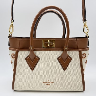 LOUIS VUITTON(ルイ・ヴィトン)オンマイサイド PM ハンドバッグ/ショルダーバッグ モノグラム刺繍 キャンバス×レザー ブラウン ゴールドトーン金具 レディース