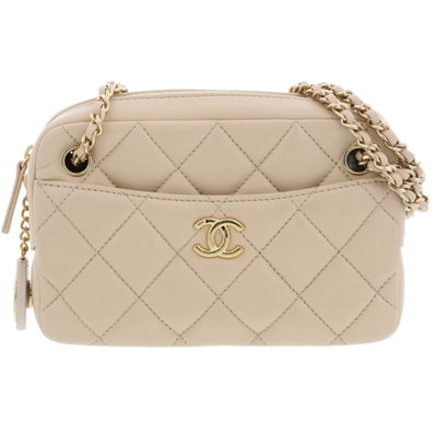 CHANEL シャネル マトラッセ ミニカメラバッグ ショルダーバッグ AS5190 ラムスキン ベージュ ゴールド金具 レディース【中古】