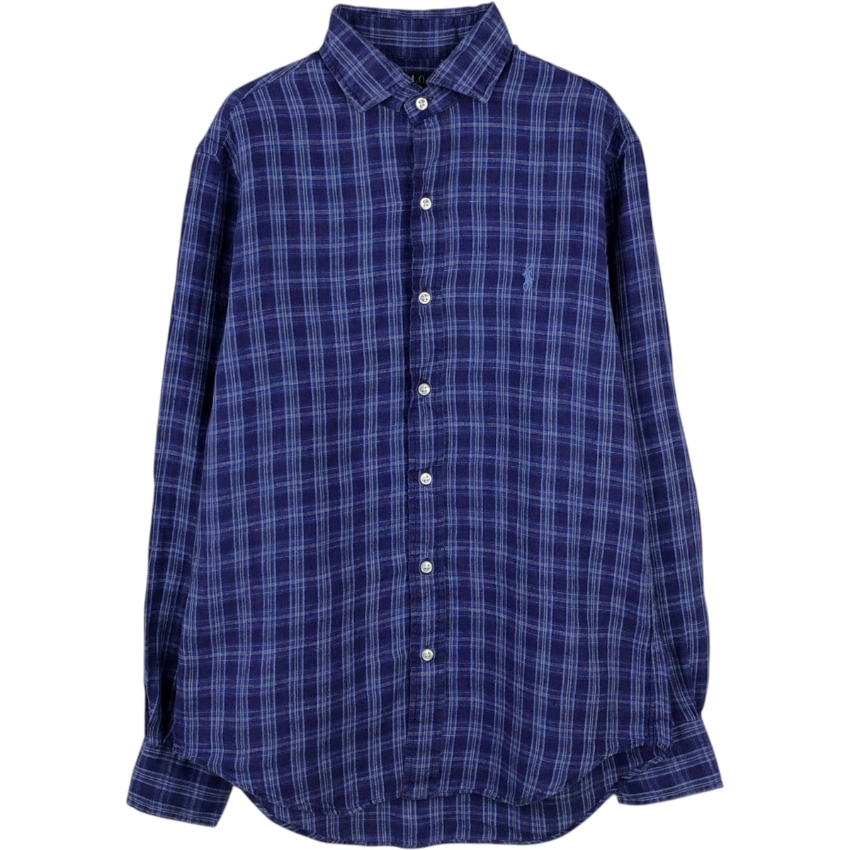 古着 ラルフローレン Ralph Lauren POLO RALPH LAUREN OCEAN WASH LINEN チェック柄 ワイドカラー 長袖 リネンシャツ メンズS相当/eaa569039