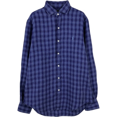 古着 ラルフローレン Ralph Lauren POLO RALPH LAUREN OCEAN WASH LINEN チェック柄 ワイドカラー 長袖 リネンシャツ メンズS相当/eaa569039