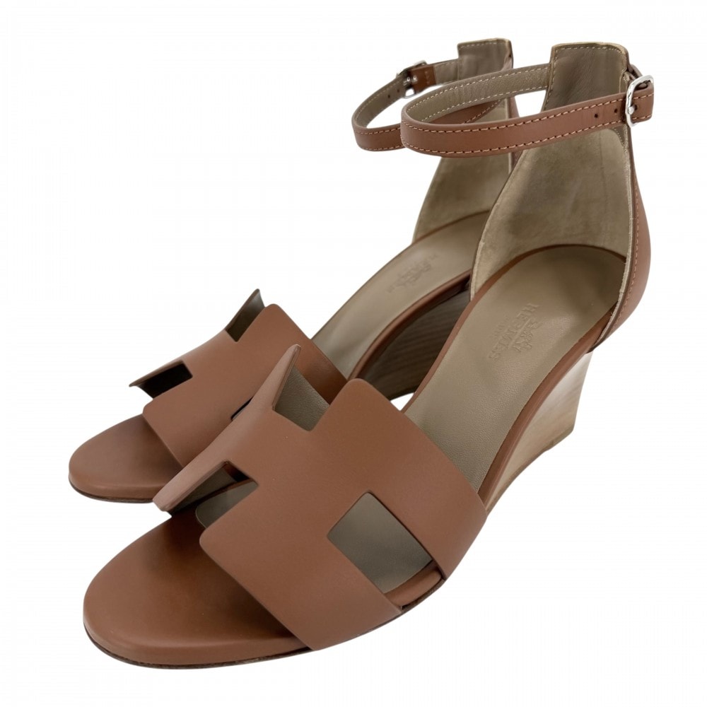 HERMES エルメス サンダル レジェンド シューズ 靴 36サイズ 約23cm レザー    ブラウン 茶 シルバー金具 レディース 春 夏【中古品】