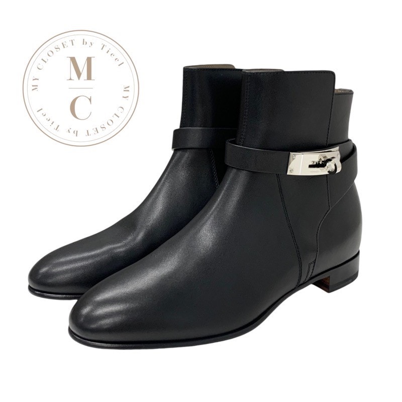 エルメス HERMES ネオ ブーツ ショートブーツ 靴 シューズ レザー ブラック 黒 シルバー 未使用 ケリー金具