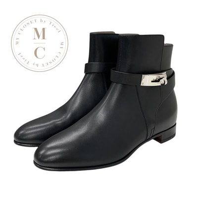 エルメス HERMES ネオ ブーツ ショートブーツ 靴 シューズ レザー ブラック 黒 シルバー 未使用 ケリー金具