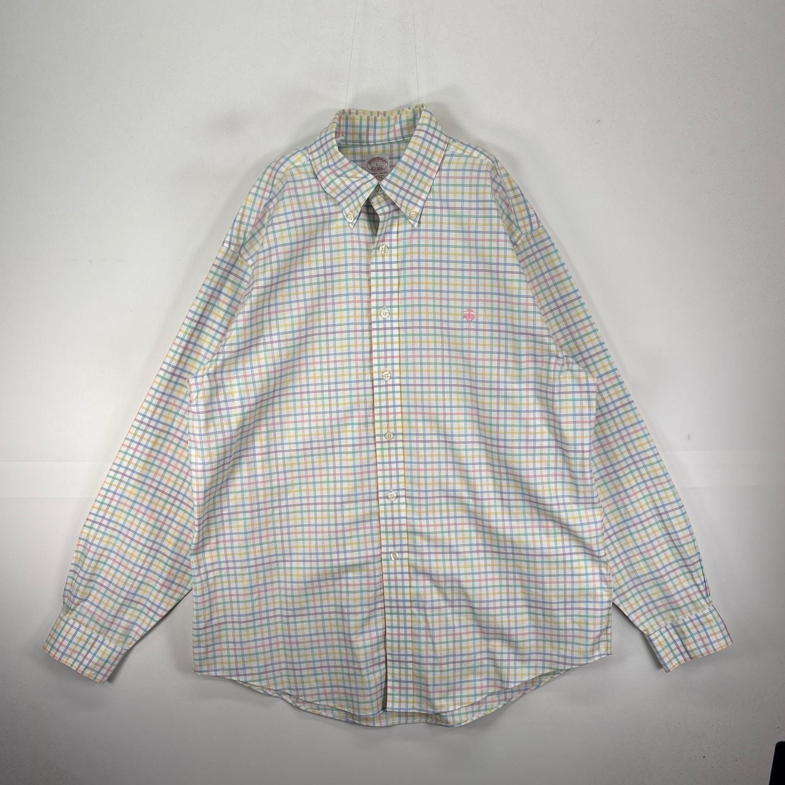 古着 ブルックスブラザーズ Brooks Brothers 長袖シャツ ボタンダウン ワンポイント L  ホワイト系 チェック メンズ