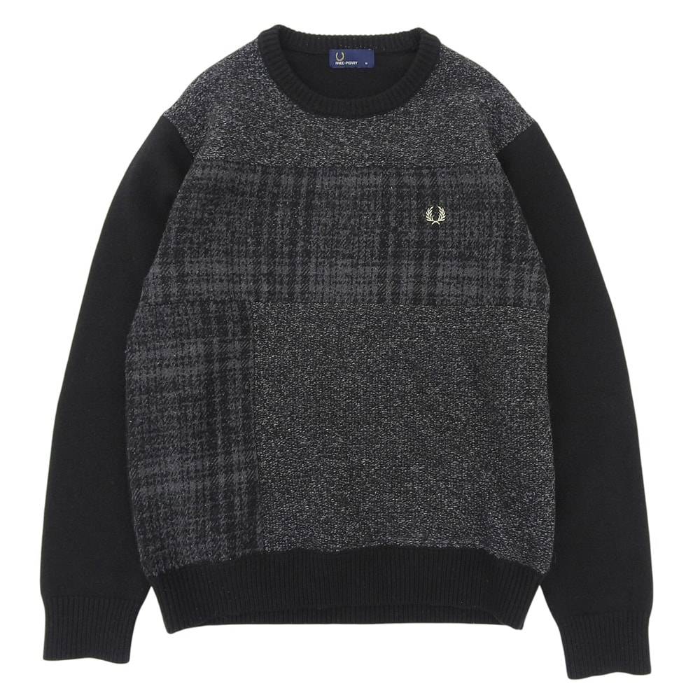 フレッドペリー 美品 クルーネック セーター ウール混 トップス メンズ グレー×ブラック M F3196 M
